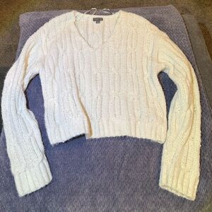 Cozy V-Neck Cable Knit Sweater in Cream